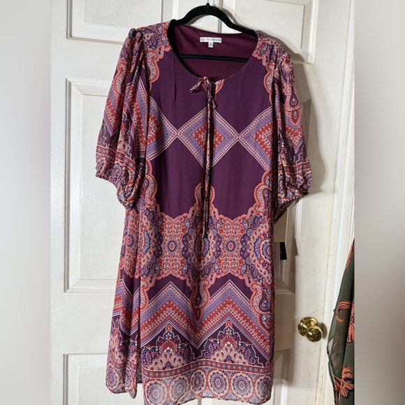 Sandra Darren Purple and Orange Midi Dress - Picture 6 of 8